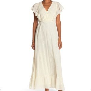Love stitch flutter sleeve embroidered maxi dress